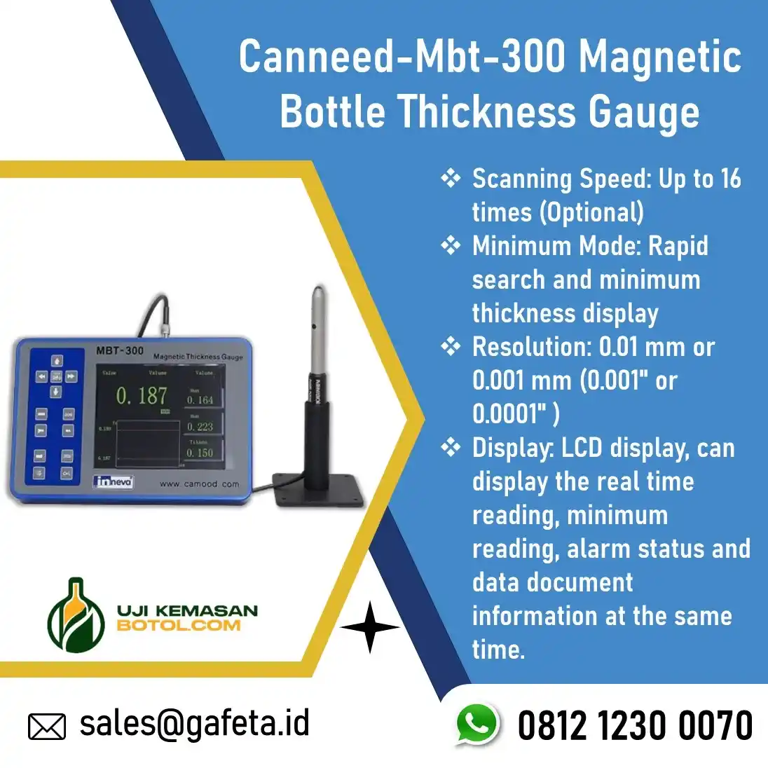 Jual MBT-300 Magnetic Bottle Thickness Gauge Solusi Ukur Ketebalan Botol