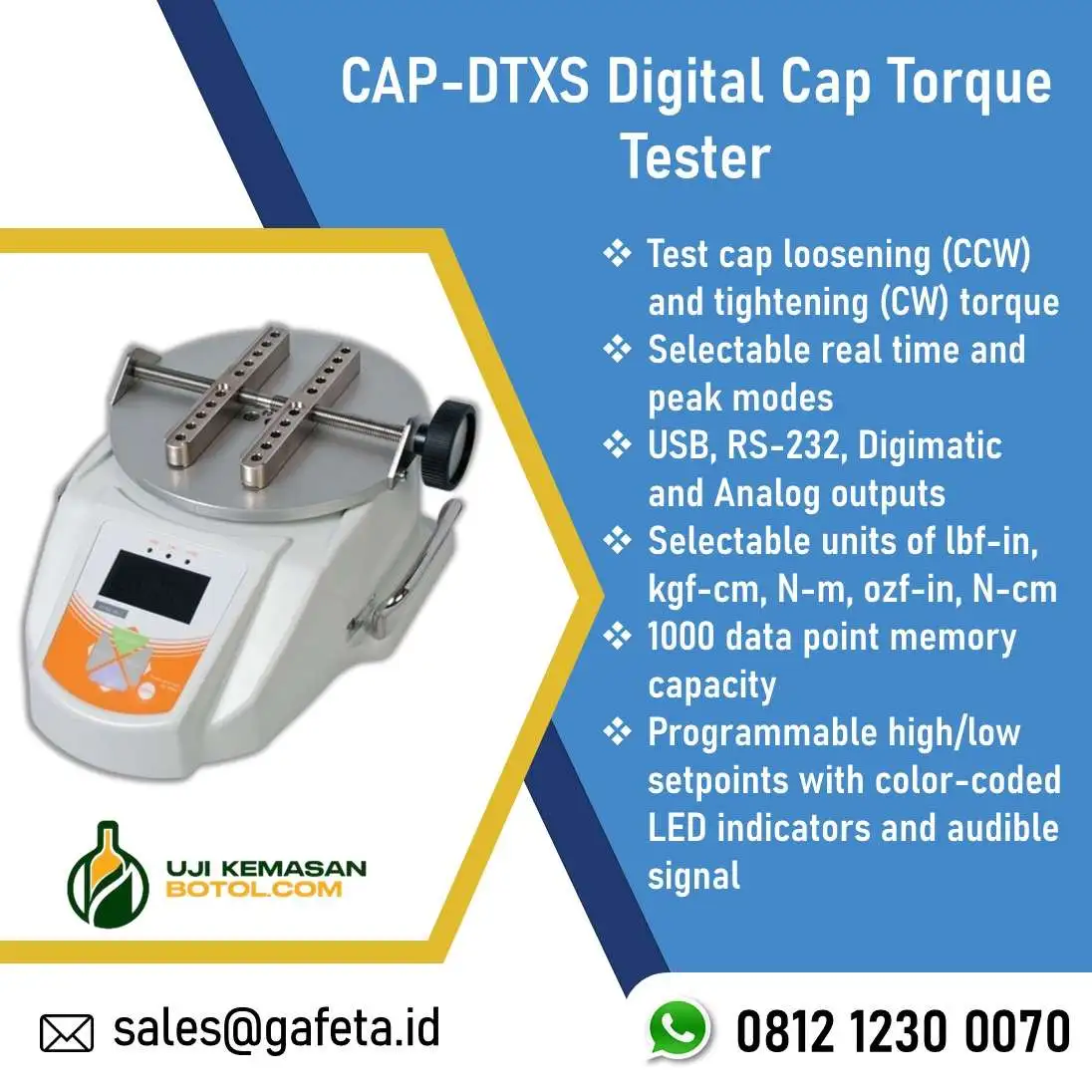 CAP-DTXS Digital Cap Torque Tester | Alat ukur Torsi Buka & Tutup Botol