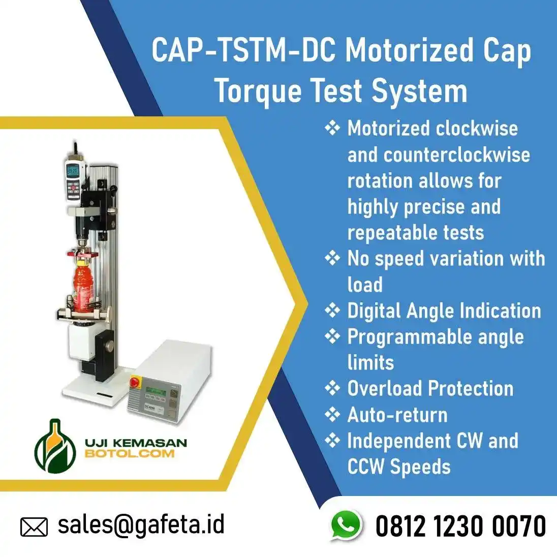 CAP-TSTM-DC Motorized Cap Torque Test System - Sistem Uji Torsi Otomatis