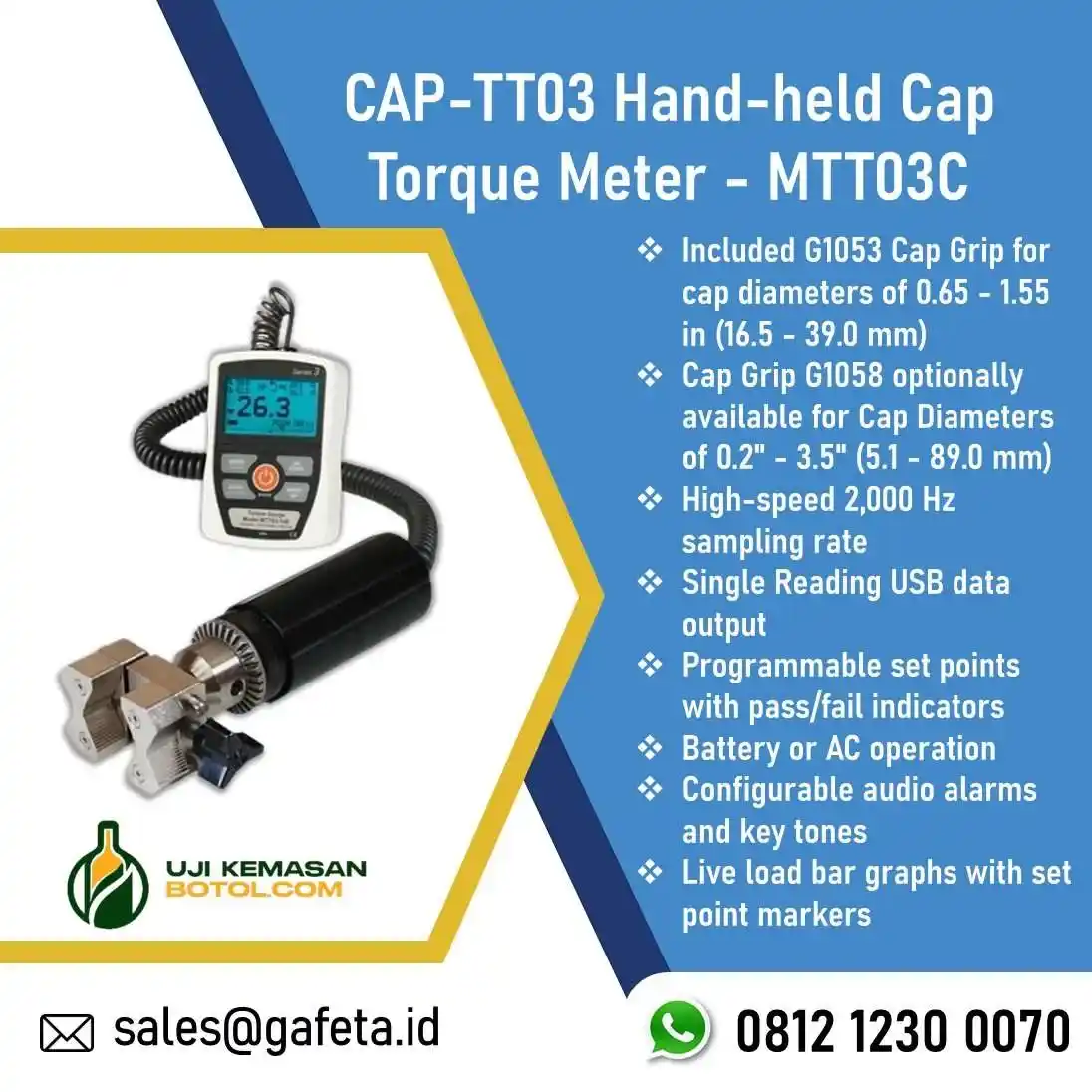 Jual CAP-TT03 Hand-held Cap Torque Meter (MTT03C) – Alat Torsi Portable