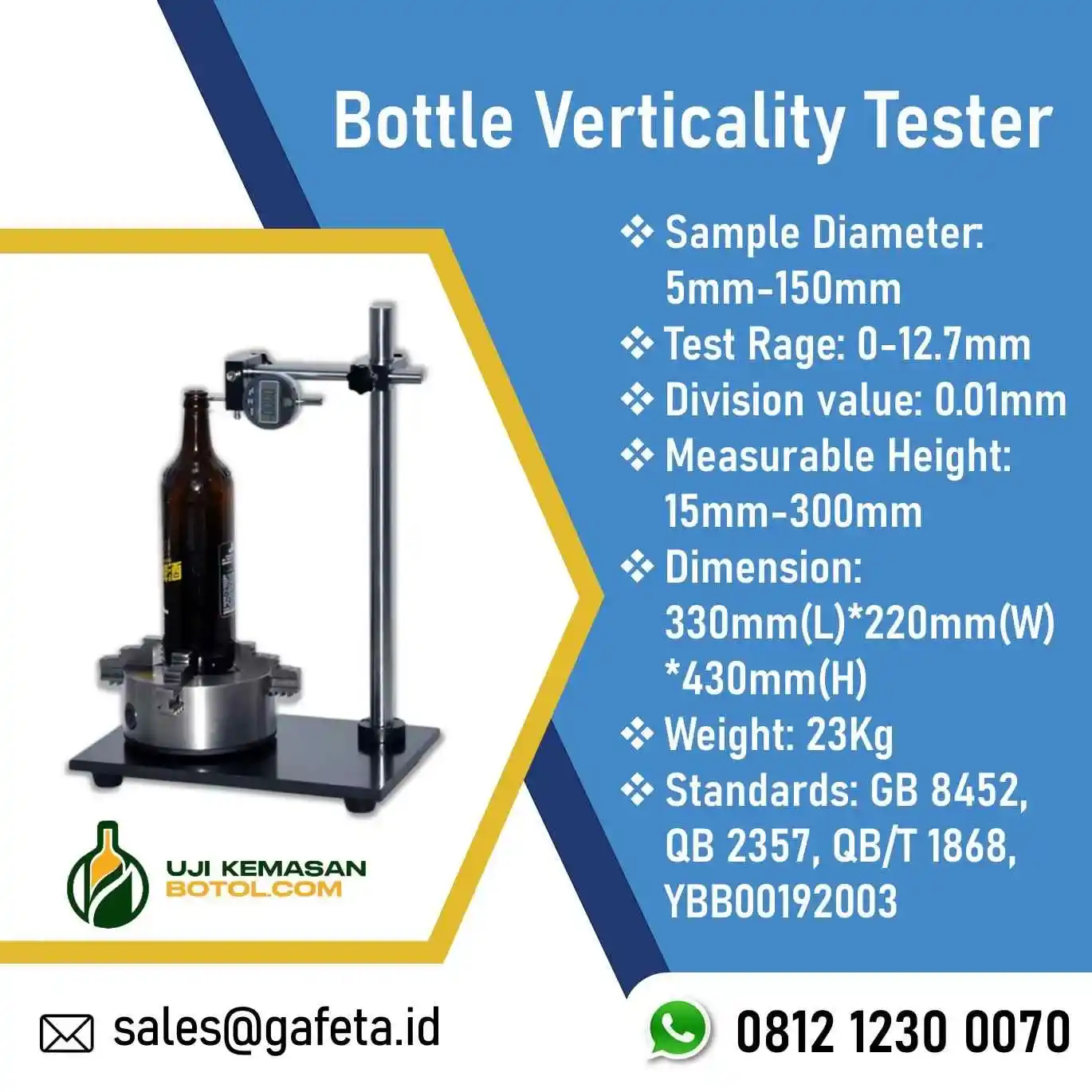 Jual Bottle Verticality Tester - Alat Ukur Deviasi Vertikal/Sejajar Botol