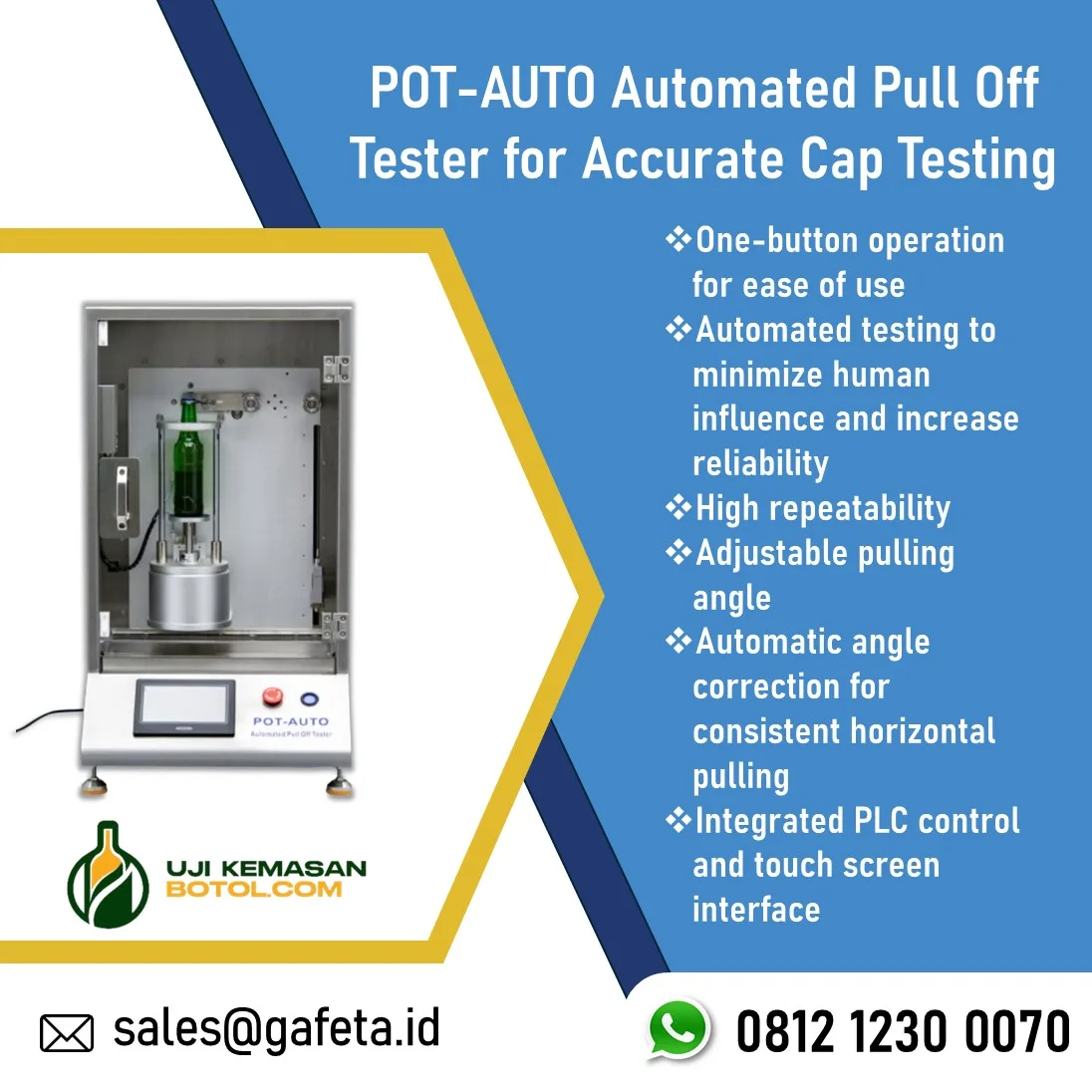 Jual POT-AUTO Automated Cap Pull Off Tester